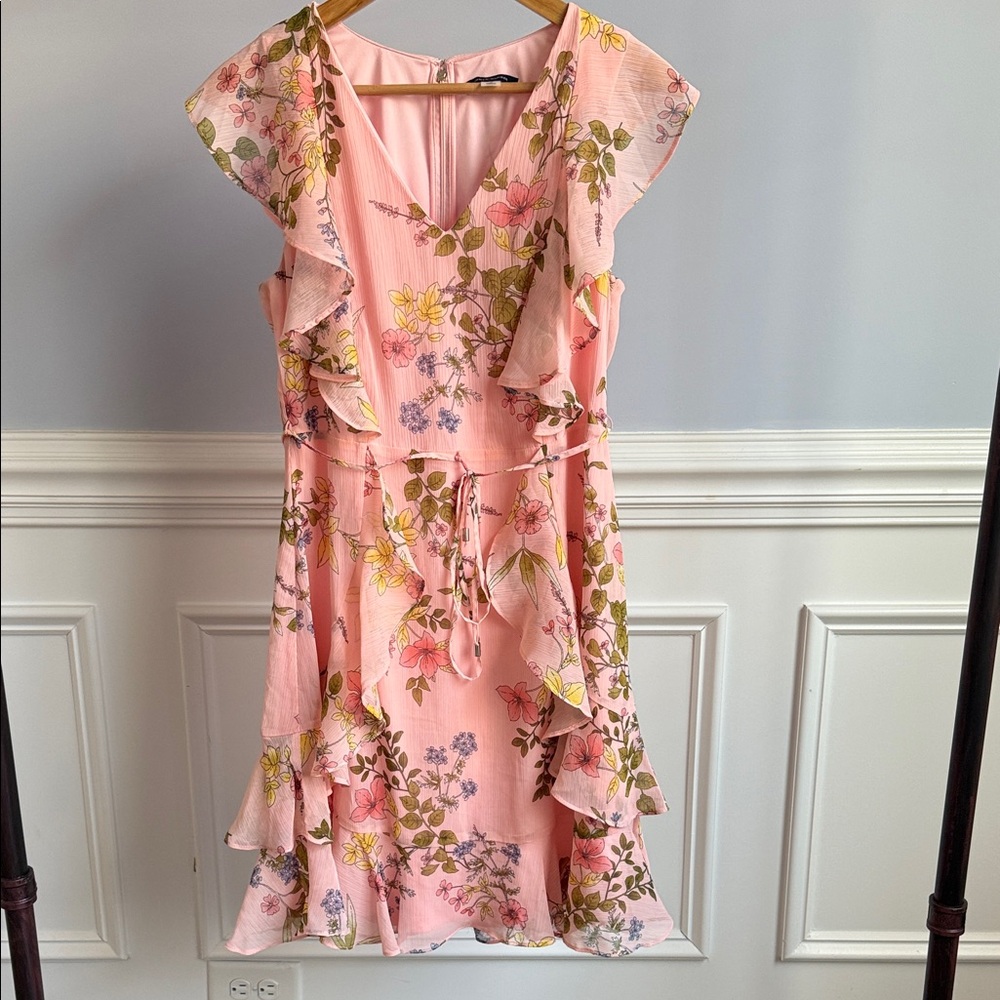 Tommy Hilfiger Flutter Sleeve Chiffon Flowy Floral Woman's Midi Dress Sz 10